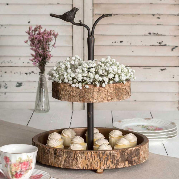 Bird and Birch Two Tiered Tray - Countryside Home Decor