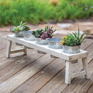 Wood Planter with 5 Metal Pots - Countryside Home Decor