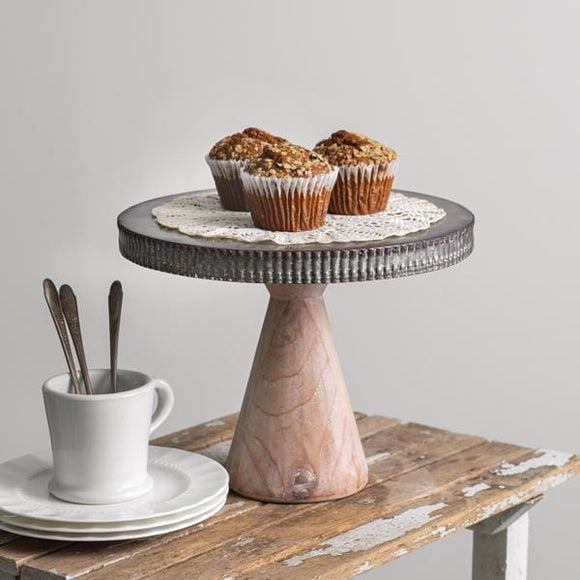 Metal Dessert Stand with Wood Base - Countryside Home Decor