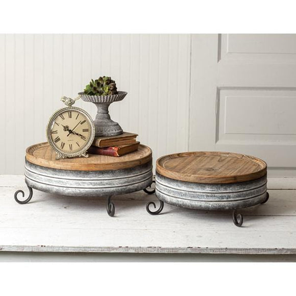 Set of Two Wood and Metal Risers - Countryside Home Decor