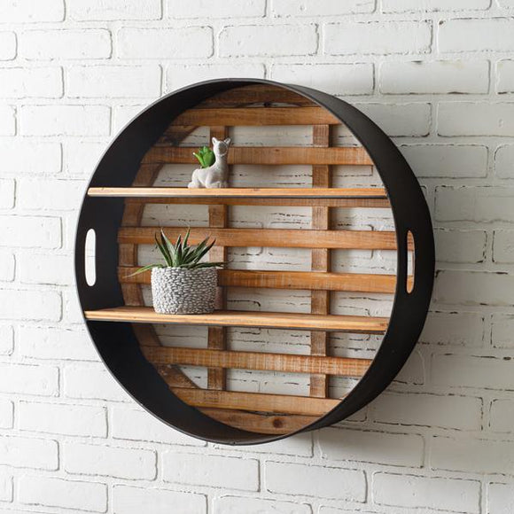 Round Wood and Metal Wall Display - Countryside Home Decor