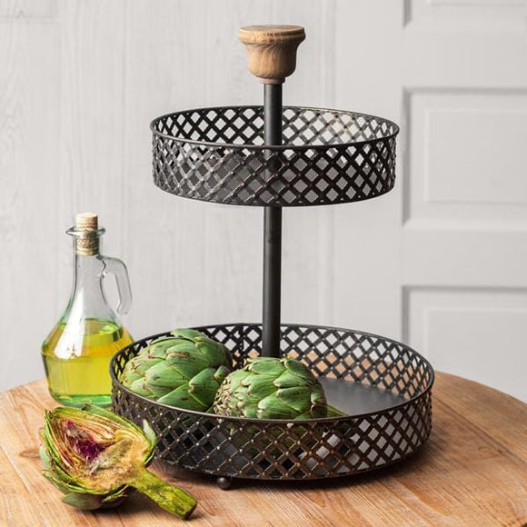 Two-Tier Black Perforated Stand - Countryside Home Decor