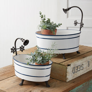 Set of Two Striped Bathtub Containers - Countryside Home Decor