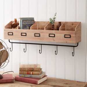 Wood Shelf Organizer with Hooks - Countryside Home Decor
