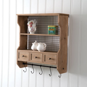 Wood Organizer Shelf with Drawers and Hooks - Countryside Home Decor