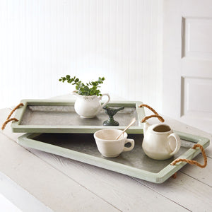 Set of Two Jade Galvanized Trays with Rope Handles - Countryside Home Decor