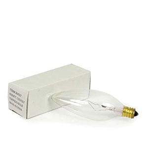 A sleek torpedo light bulb with a candelabra base, elegantly boxed, ideal for enhancing home ambiance with quality lighting.