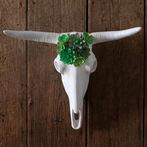 Longhorn Skull with Faux Succulents - Countryside Home Decor