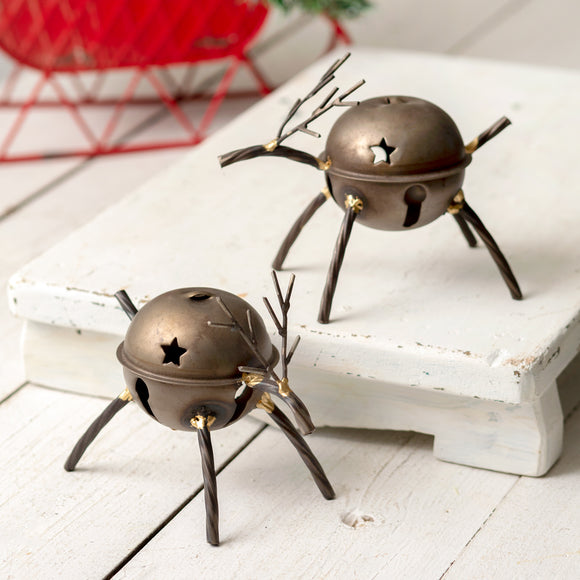 Set of Two Reindeer Bell Figurines - Countryside Home Decor
