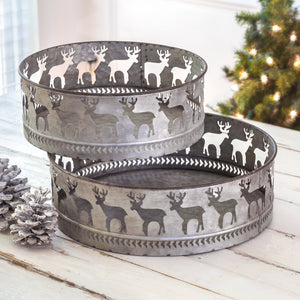 Set of Two Reindeer Round Bins - Countryside Home Decor