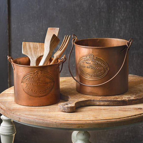 Set of Two Copper Finish Buckets - Countryside Home Decor
