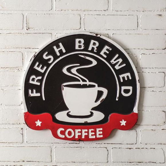 Fresh Brewed Coffee Metal Wall Sign - Countryside Home Decor