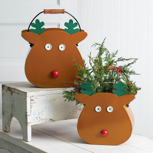 Set of Two Reindeer Metal Buckets - Countryside Home Decor