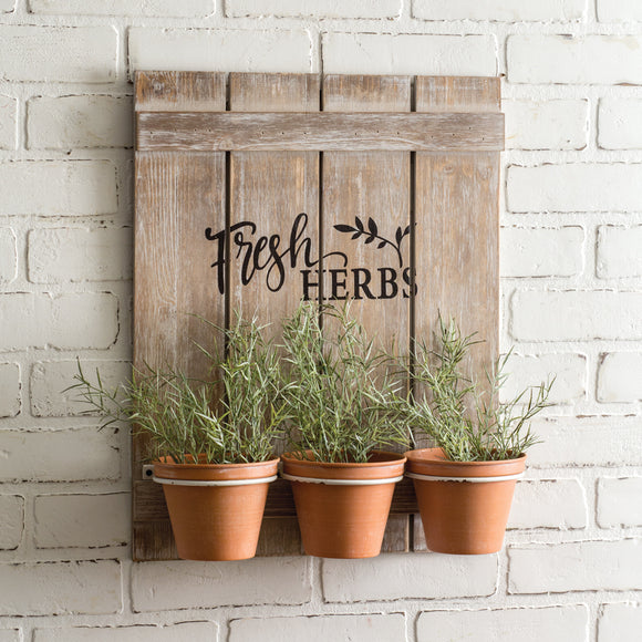 Wooden Fresh Herbs Sign with Three Pots - Countryside Home Decor