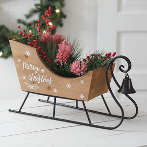 Tabletop Wooden Sleigh with Bell - Countryside Home Decor