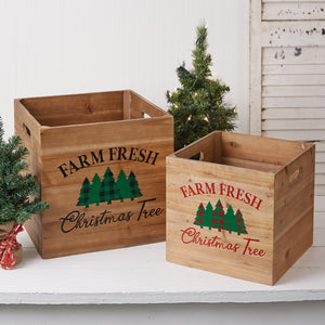 Set of Two Wooden Farm Fresh Christmas Tree Boxes - Countryside Home Decor