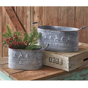 Set of Two Oval Christmas Buckets - Countryside Home Decor