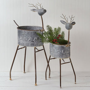 Set of Two Metal Reindeer Planters - Countryside Home Decor