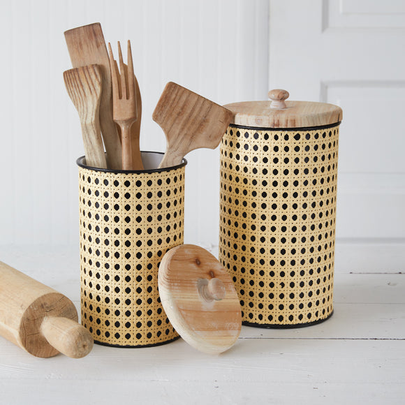 Set of Two Open Weave Cane Containers - Countryside Home Decor