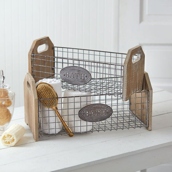 Set of Two Rustic Bath Caddies Countryside Home Decor