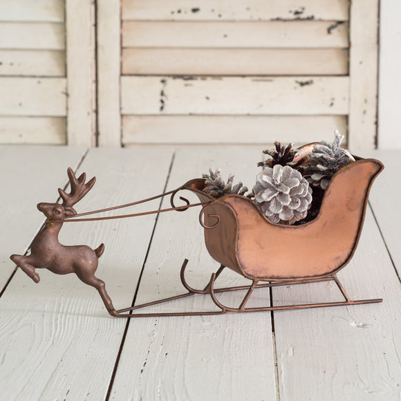 Rustic Tabletop Reindeer and Sleigh - Countryside Home Decor