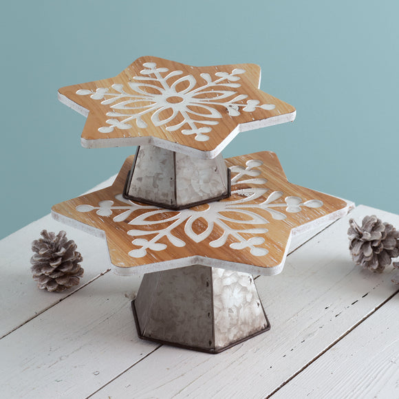 Set of Two Snowflake Dessert Stands - Countryside Home Decor
