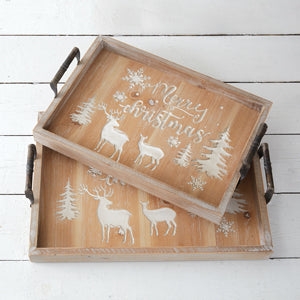Set of Two Christmas Wooden Serving Trays - Countryside Home Decor