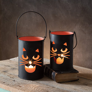 Set of Two Black Cat Bucket Luminaries - Countryside Home Decor