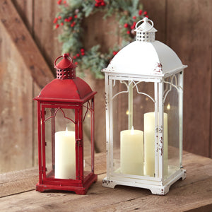 Set of Two Red & White Lanterns - Countryside Home Decor