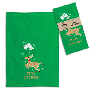 Merry Christmas Reindeer Tea Towel - Box of 4 - Countryside Home Decor