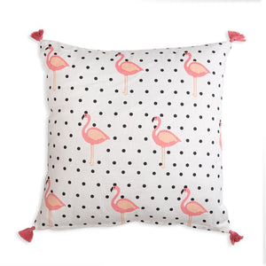 Flamingo Polka-Dot Cotton Throw Pillow - Countryside Home Decor