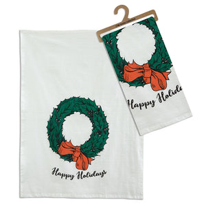 Merry Christmas Wreath Tea Towel - Box of 4 - Countryside Home Decor