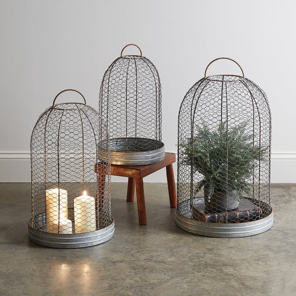 Set of Three Wire Mesh Cloche with Base - Countryside Home Decor