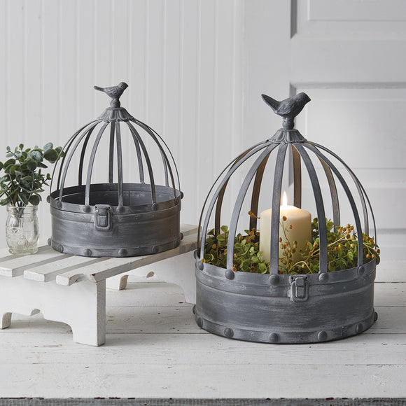 Set of Two Metal Cloches with Birds - Countryside Home Decor