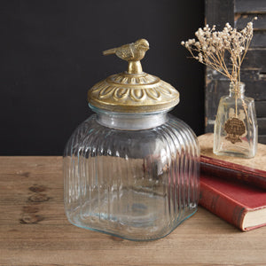 Gold Bird Glass Canister - Countryside Home Decor