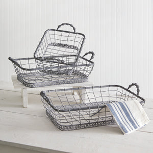 Set of Three Rectangular Wire Baskets - Countryside Home Decor