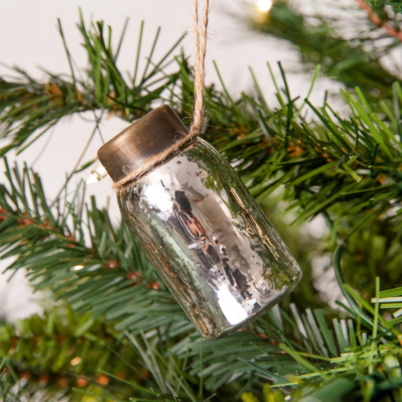 Glass Mini Mason Jar Hanging Christmas Ornament - Mercury Silver - Box of 6 - Countryside Home Decor