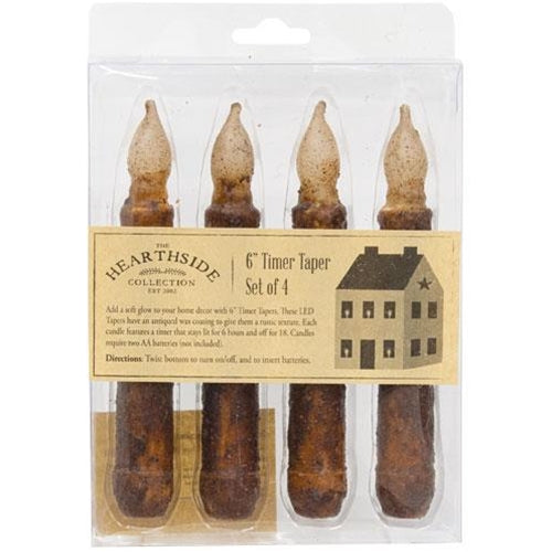 Package of 4 Burnt Mustard Timer Tapers - Countryside Home Decor Rustic Farmhouse Decor