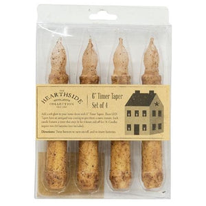 Package of 4 Burnt Ivory Timer Tapers - Countryside Home Decor Rustic Farmhouse Decor