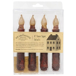 Package of 4 Burnt Burgundy Timer Tapers - Countryside Home Decor Rustic Farmhouse Decor