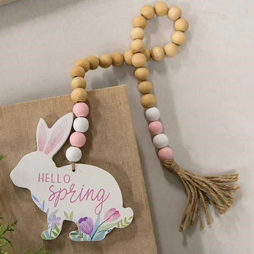 Hello Spring Wooden Bead Garland with Bunny