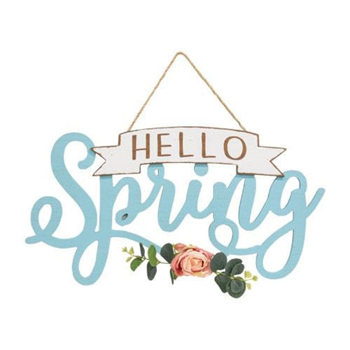 Hello Spring Banner Cutout Floral Accent Hanging Sign