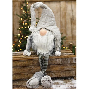 Large Dangle Leg Plush Fluffy Gray Santa Gnome - Countryside Home Decor