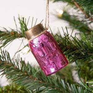 Glass Mini Mason Jar Hanging Christmas Ornament - Mercury Pink - Box of 6 - Countryside Home Decor