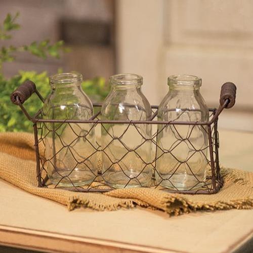 3 Bottles w/ Wire Carrier - Countryside Home Decor