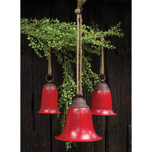 Set of Three Red Metal Bells - Countryside Home Decor