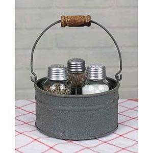 Round Bucket Salt Pepper and Toothpick Caddy - Barn Roof - Countryside Home Decor