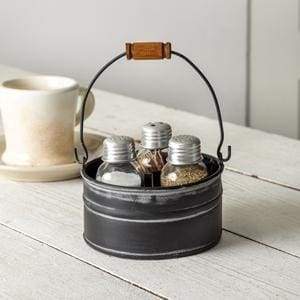 Round Bucket Salt Pepper and Toothpick Caddy - Black - Countryside Home Decor