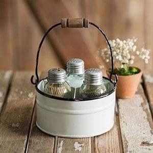 Round Bucket Salt Pepper and Toothpick Caddy - White - Countryside Home Decor