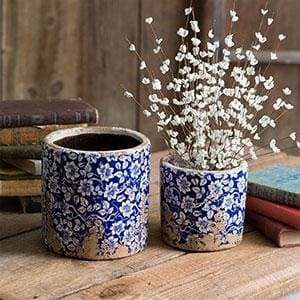 Set of Two Rustic Ceramic Flower Pots - Countryside Home Decor